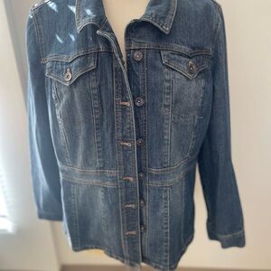 Axcess Stretch Jean Jacket Women XL Blue Denim Long Sleeve Button Up